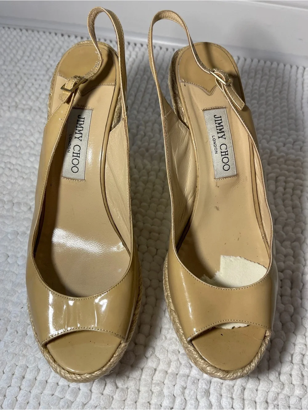 Jimmy Choo Cream Leather Espadrille Slingback Wedges